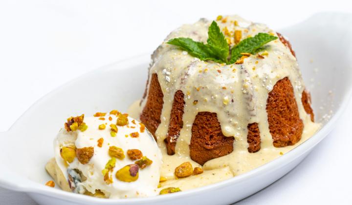 Pistachio Olive Oil Cake with Pistachio White Chocolate Ganache