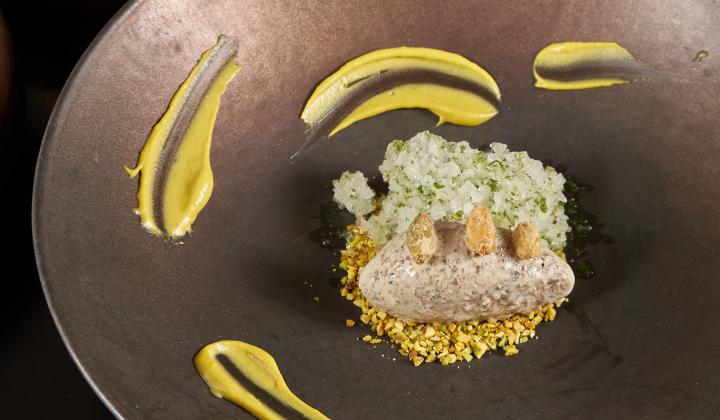 American Pistachio, Basil Granita and Caper Ice Cream