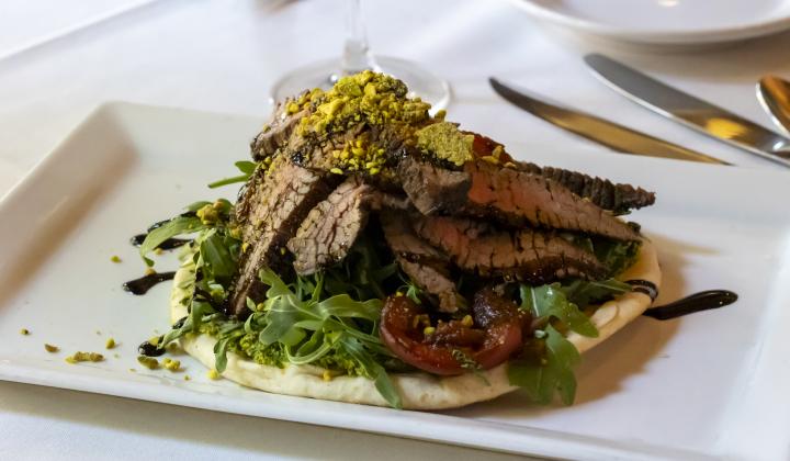 Grilled Flank Steak and Pistachio Pesto Pita