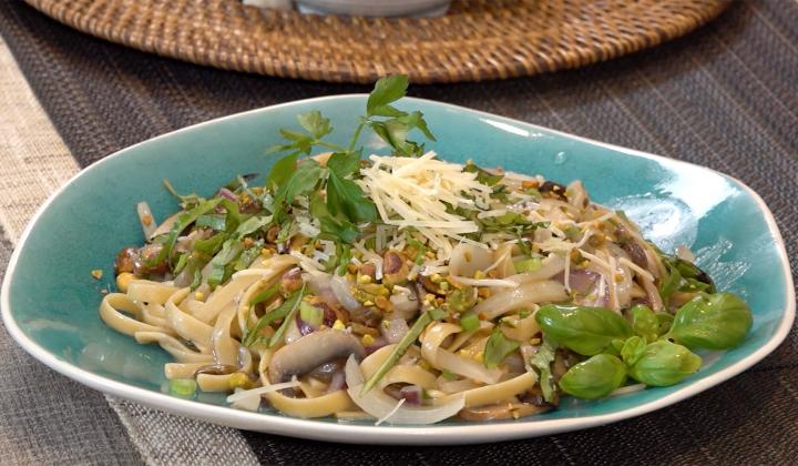 Mushroom Pistachio Fettucini