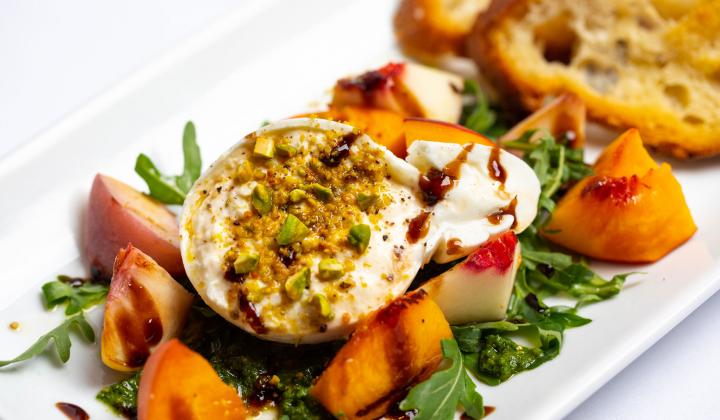 Pistachio Peach and Burrata