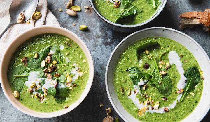 Roasted Fennel Soup, with Pistachios, Peas and Lemon